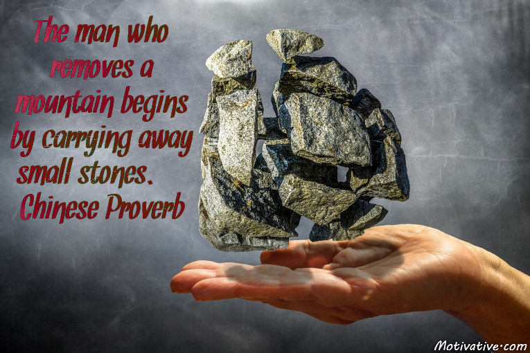 The man who removes a mountain begins by carrying away small stones. – Chinese Proverb